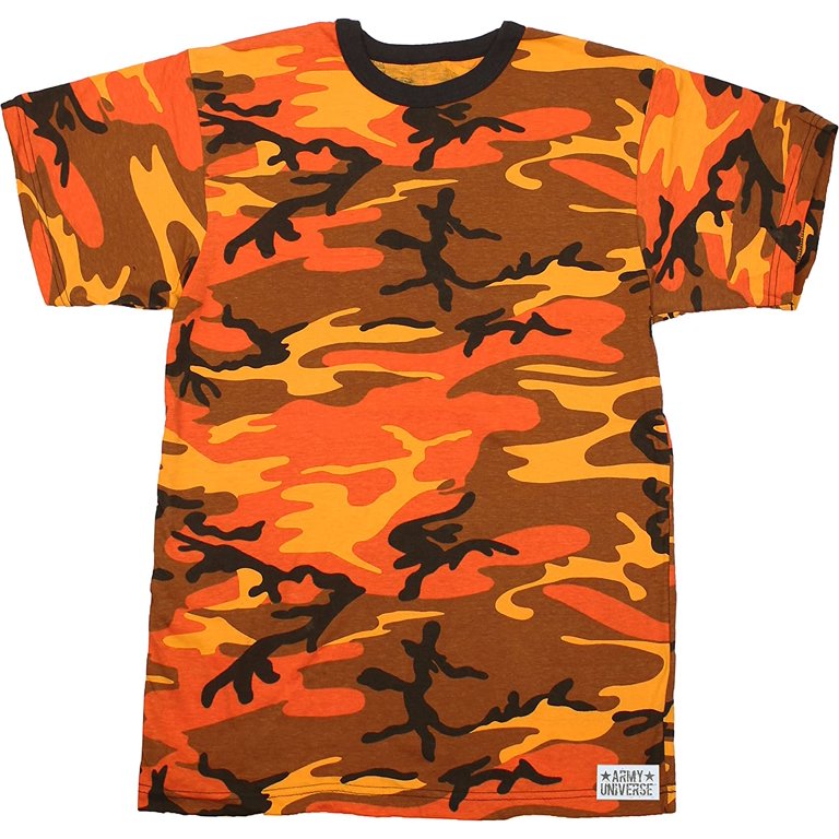 【KOOLOSET】Pigment Camo Applique Short Sleeve T-Shirt Orange Camouflage Short Sleeve T-Shirt with ARMY UNIVERSE