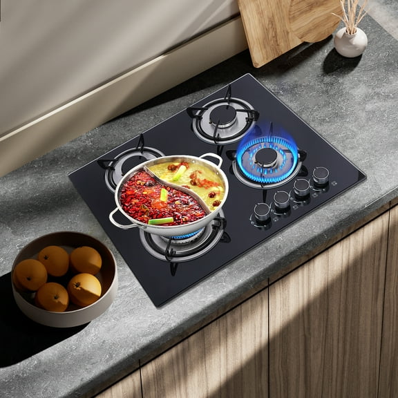 1 PCS Black 4 Burner Gas Cooktops, Used in Homes, Hotels, Restaurants, for Frying, Boiling, Stewing and Braising