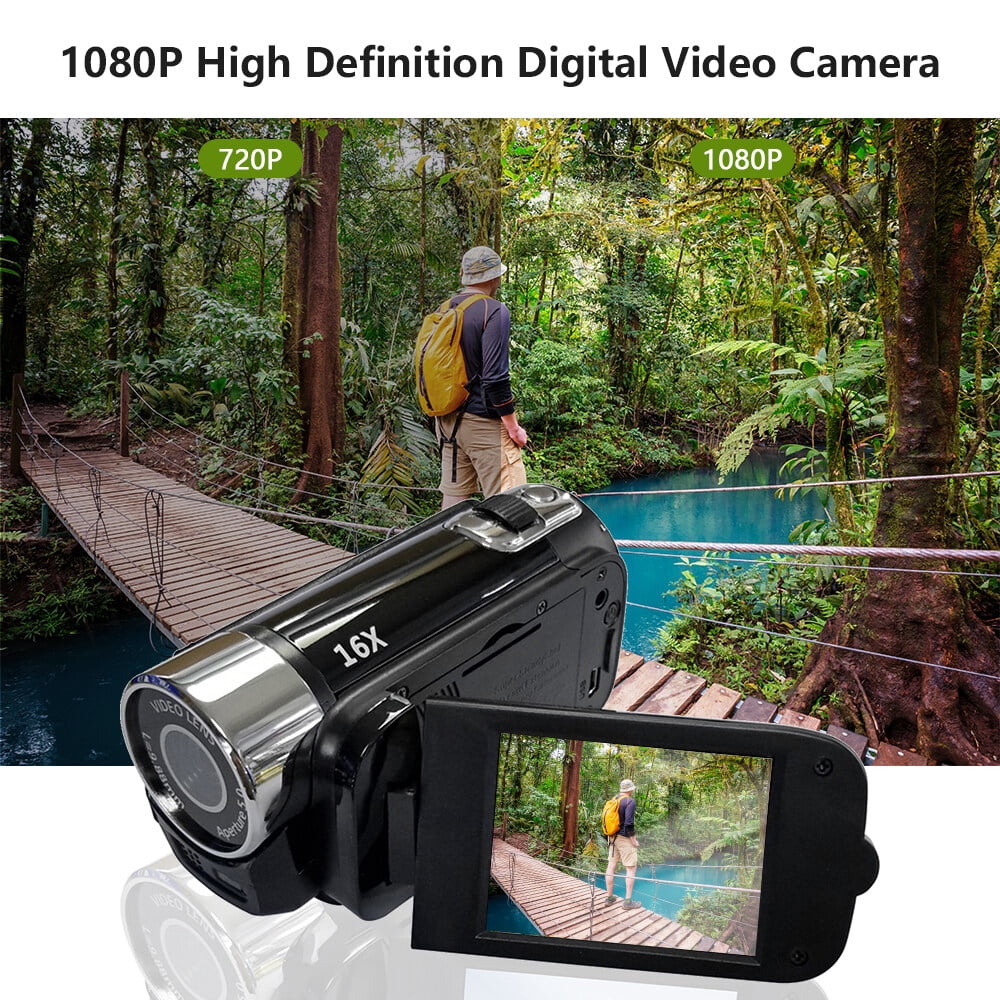 Digital Video Camera, 1080P Camcorder 16MP 2.7Inch LCD Screen 16X Zoom, Anti Shake, Built In Battery, For Travel