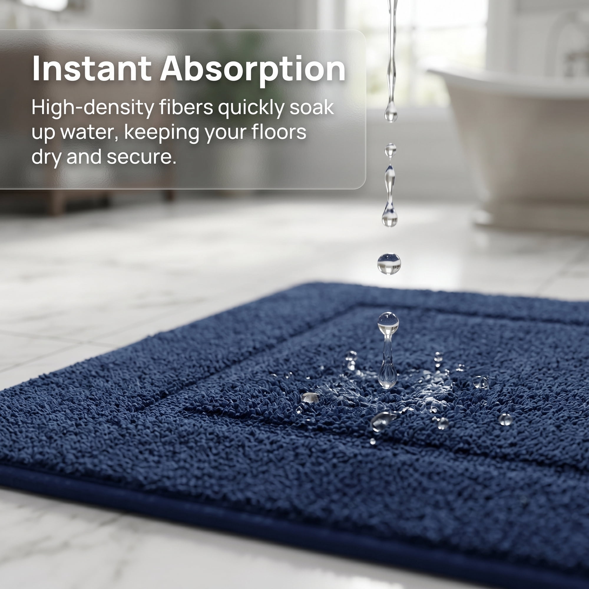 Unique Bargains Plush Absorbent Microfiber Bathroom Mat Non-Slip Rug Navy Blue 32" x 20"