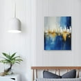 thumbnail image 3 of JEUXUS  Indigo Blue and Gold Wall Art for Living Room Abstract Wall Decor Canvas Paintings Cityscape Modern Skyline Large Size Pictures Framed Artwork Bedroom Office, 3 of 4