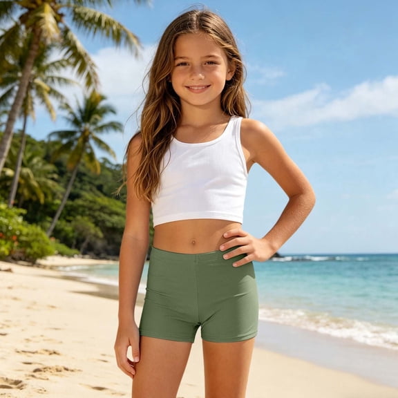 Gunia Swim Shorts Girls Solid Color Casual Swim Shorts Beachwear Bottoms Summer Comfortable Swimwear Bathing Suit Quick-Dry Swim Bottoms For Beach Pool 5-14 Years