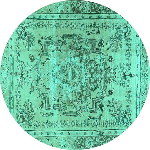Ahgly Company Indoor Round Persian Turquoise Blue Traditional Area Rugs, 8' Round
