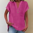 thumbnail image 2 of WTXUE Linen Shirts for Women Summmer Short Sleeve Casual Tops Button Henley Neck Dressy Casual Tunic Blouse Soft Comfy Shirt Tunic Tops Casual Shirts Lightweight Blouses Tunic Shirts Hot Pink S, 2 of 8