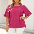 thumbnail image 5 of ClodeEU Women's Plus Size Crew Neck Ruff Short Sleeve T-Shirt,Casual Loose Fit Top Hot Pink,Women's Plus XXXXL, 5 of 9
