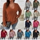 thumbnail image 4 of Camiseta holgada de polar de manga larga con cuello en V y color liso de otoño e invierno para mujer de talla grande, 4 of 6