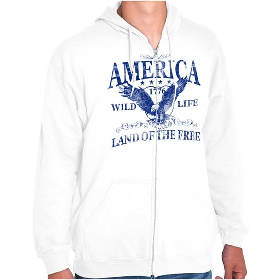 USA Land of the Free Patriotic Eagle Zip Up Hoodie Men's Women's Brisco Brands M