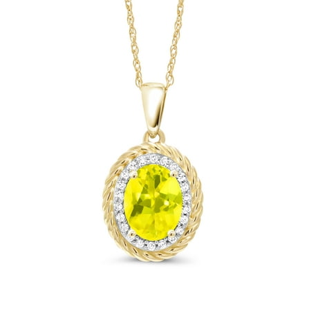 Canary Yellow Pendant - 1.45 Ct Oval Canary Mystic Topaz White Diamond 14K Yellow Gold Pendant
