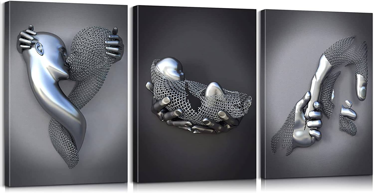 3 Pieces Love Heart 3D Wall Art Decor Bady & Kissing Poster Metal ...