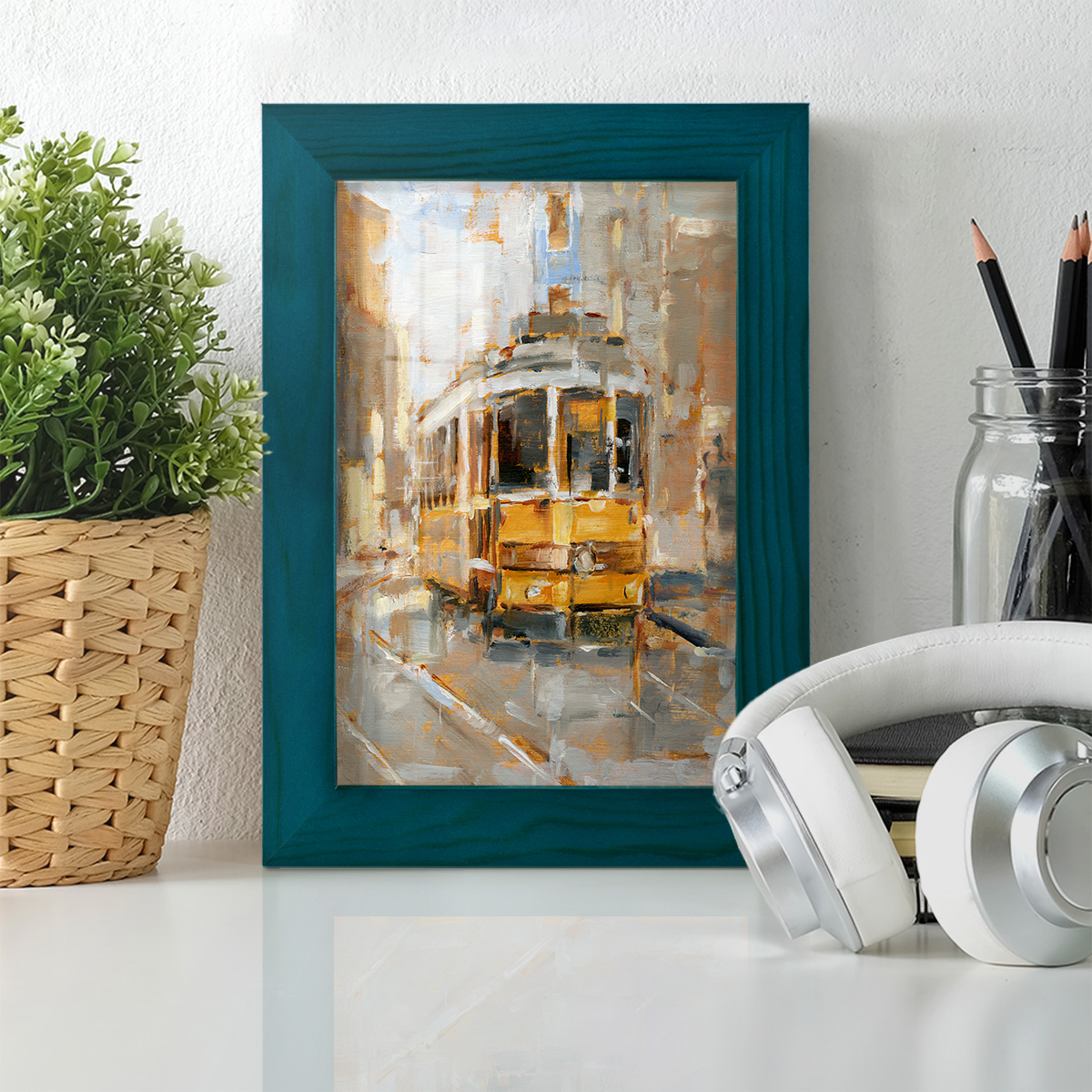 Day Trolley II - Framed Print w/glass - Ocean Blue