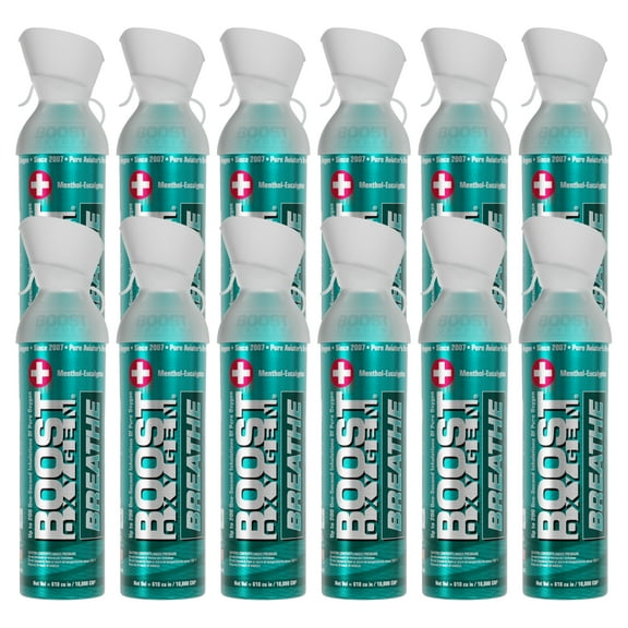 (12 pack) Boost Oxygen Portable Canned Oxygen, Menthol-Eucalyptus, 10L