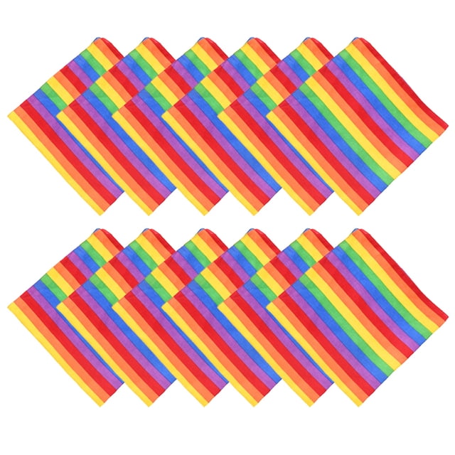 Paquete de 12 bandanas arcoíris Orgullo Gay LGBTQ Bandana Diadema Hippie Bandana Bufanda cuadrada para fiesta y uso diario
