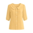 thumbnail image 4 of GERsome Short Sleeve T-Shirts for Women Button Down Summer Comfy Cotton Linen Summer Collared Tops,Yellow,Size XL, 4 of 9