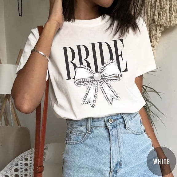 Women's Bride T-Shirt Coquette Bow Graphic Tee Wedding Party Engagement Top White Retro Cute Apparel