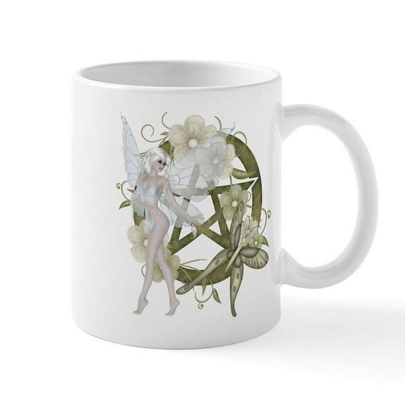 CafePress - Beautiful Fairy With Pentacle Mug - 11 oz Ceramic Mug - Novelty Coffee Tea Cup