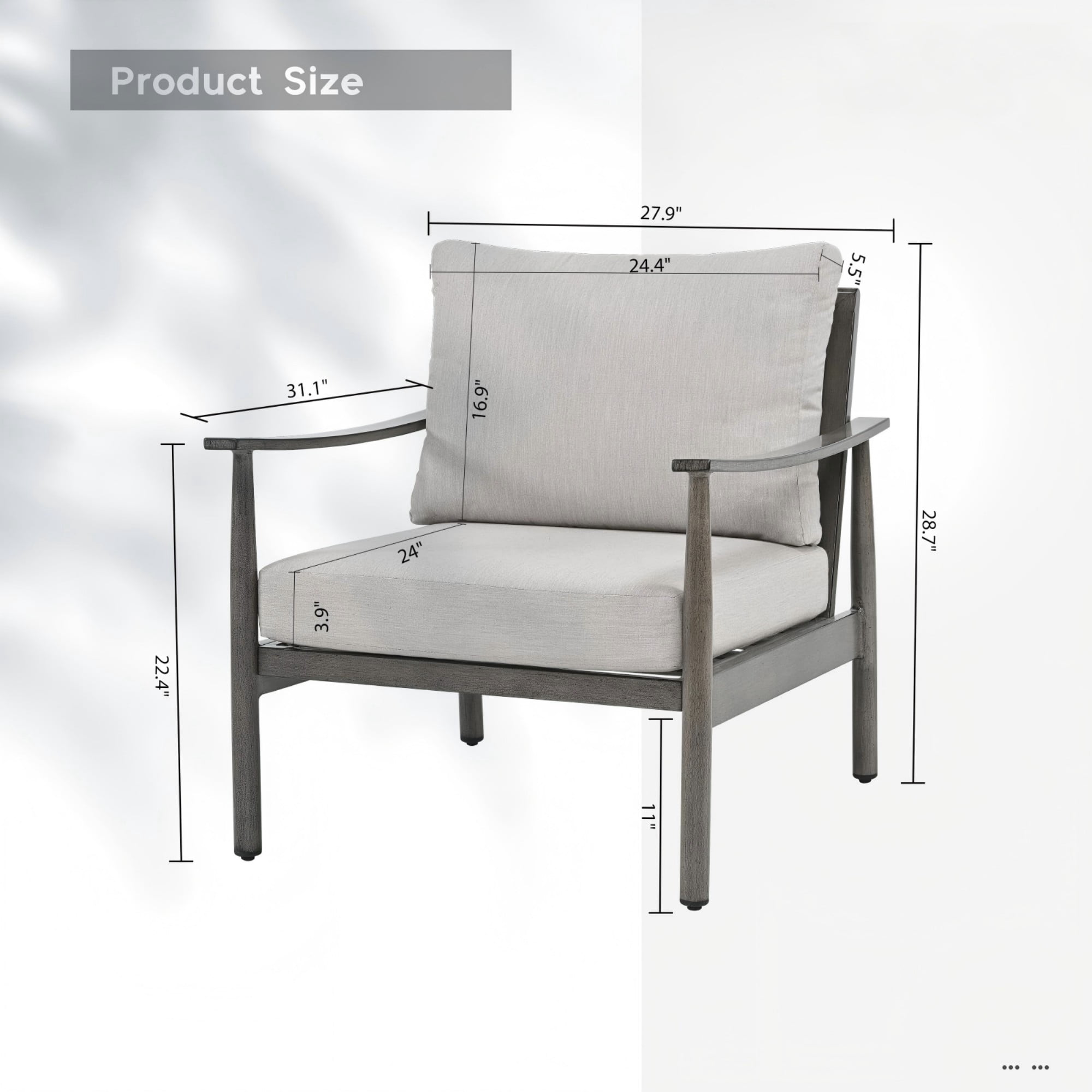 Patio Sofa Chairs Set of 2 Outdoor Aluminum Armchairs with Rope Backrest Thick Cushion Patio Seating for Porch Deck Garden Poolside, Gray
