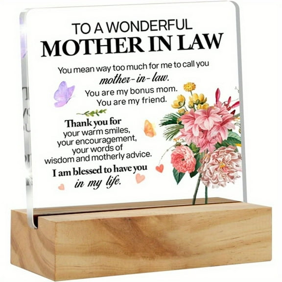 3.9x3.9 Inch Mother-in-Law Acrylic Desk Sign - Heartfelt Message Gift from Daughter-in-Law, Birthday、Christmas、Mother's Day Decor