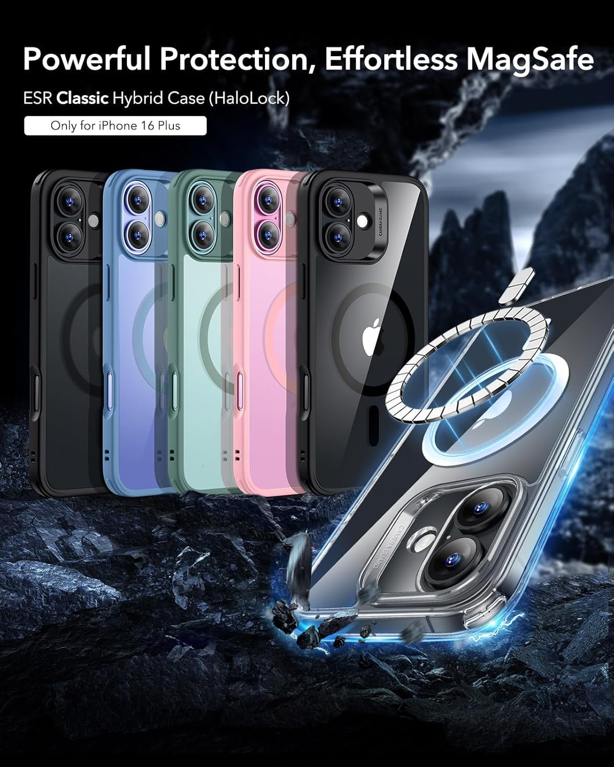 CRKMGS-for iPhone 16 Plus Case, Compatible with MagSafe, Shockof Military-Grade tection, Magnetic Phone Case for iPhone 16 Plus, Classic Hybrid Case (HaloLock), Clear Black