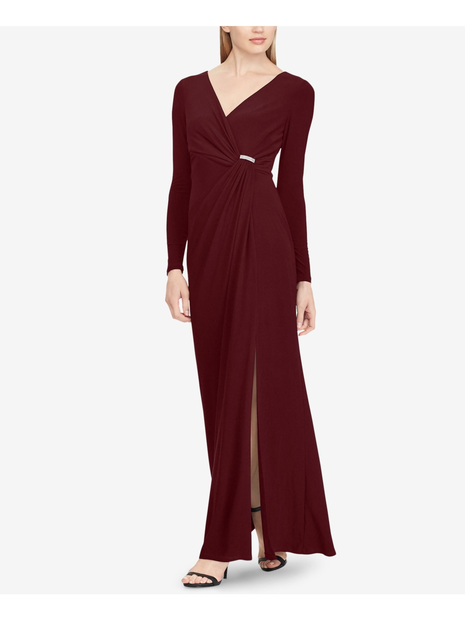 Ralph Lauren - RALPH LAUREN Womens Burgundy Shirred Jersey Gown Long