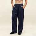 thumbnail image 2 of Qgtaibl Men's Wide Leg Sweatpants with Pockets Loose Fit Breathable Casual Workout Trousers Drawstring Elastic Waist Uncuffed Fall Joggers Dark Blue XXL, 2 of 6