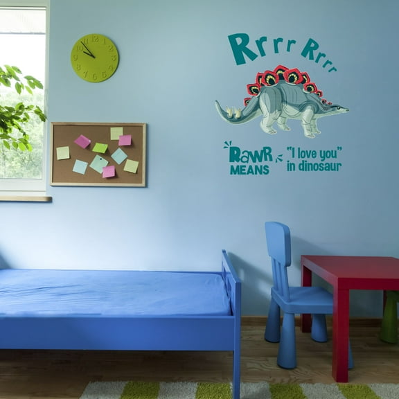 Watercolor Decal Rawr Means I Love You In Dinosaur Living Room Wall Decal for Family Multicolored Jurassic Animal Funny Quote Cute Themed Room Décor - Size: 10 In x 10 In