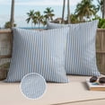 thumbnail image 3 of Blue Striped Outdoor Pillow Covers 18x18 Set of 2,Waterproof Patio Throw Pillowcase Protectors,Modern Simple Farmhouse Beige Vintage Decorative Pillow Shams Cushion Covers for Seat Bed Couch Sofa, 3 of 8