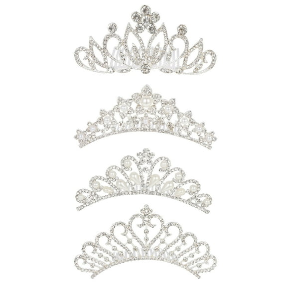 LOLIPPYY 4Pcs Rhinestone Tiara Silver Crown Decorative Headpiece for Various Occasions