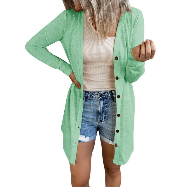Manteau pour Femmes Automne Hiver Manches Longues Tricoté Manteau Ouvert Mode Cardigan Mi-Long Col Rond Trench Coat