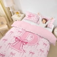 thumbnail image 2 of Erosebridal Cartoon Stripes Bow Queen Duvet Cover Set For Teens,Girls Pink Personalized Initial P Bedding,Pink Reversible,3 Pieces,No Comforter, 2 of 5