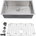 thumbnail image 1 of 27 Inch Undermount Kitchen Sink, 27" L x 18" W x 9" D Stainless Steel Single Bowl Kitchen Sink, Bar or Prep Kitchen Sink, with Basket Strainer, Drying Rack, 1 of 6