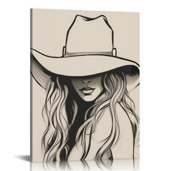JRXY Western Cowgirl Canvas Wall Art Trendy Line Vintage Room Aesthetic Poster Black and White Minimalist Print Painting Funky Wild West Cowgirls Wall Decor for Dorm Apartment Bedroom 12x16 in