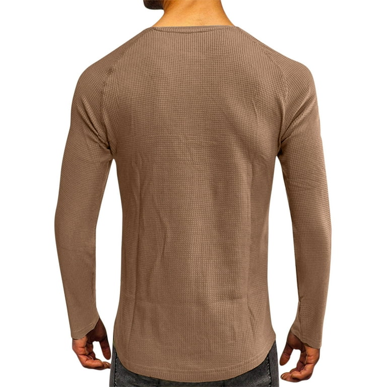Men's Long Sleeve Waffle Henley Shirts Slim Fit Lightweight Fashion Casual  Shirts