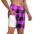 thumbnail image 3 of Gaeub Purple Black Buffalo Plaid Mens Swim Trunks Stretch Beach Shorts Quick Dry for Men Swim Shorts Swimwear with Pockets- Small, 3 of 9