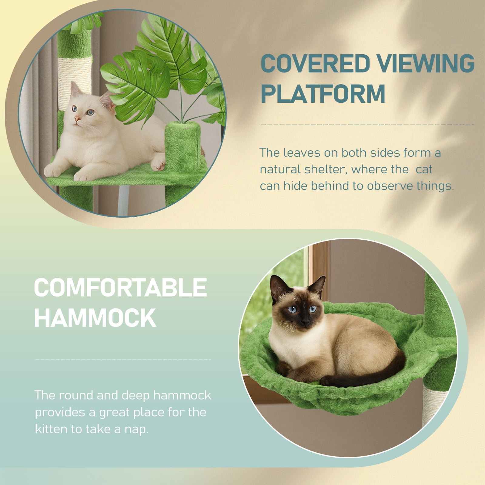 Zephypaws 48in Green Tall Cat Tree for Kittens,Cat Tower for Small Cats with Cat Scratching Post,Plush Hammock,Double Condos & Hanging Toys