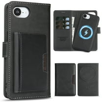 Allytechgroup 3 in 1 Wallet Case for Apple iPhone 16e, Detachable Back Cover & Cards Holder Compatible with Mag-safe Shockproof RFID Blocking Stand Phone Case for iPhone 16e, Black