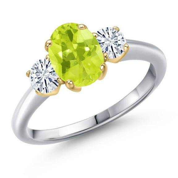 Gem Stone King 925 Silver and 10K Yellow Gold Yellow Lemon Quartz and White Moissanite Engagement Ring for Women | 1.56 Cttw | Oval 8X6MM | Gemstone Birthstone | Size 8