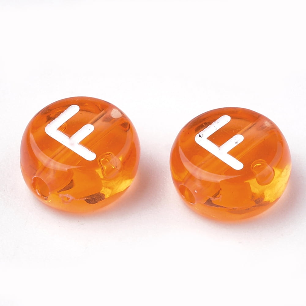 500gs Transparent Acrylic Beads Horizontal Hole Mixed Letters Flat Round Dark Orange 7x4mm Hole: 1.5mm about 3700pcs/500g