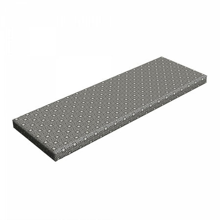 Abstract Bench Pad, Art Deco Inspired Geometric Pattern of Monochrome Latticework Circular Shapes, HR Foam Cushion with Decorative Fabric Cover, 45