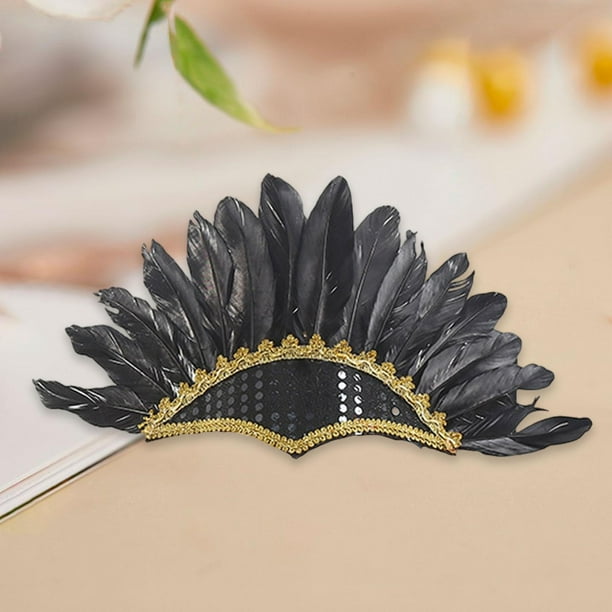 Diadema de plumas, tocado de plumas indias, accesorios para niños, tocados, carnaval negro