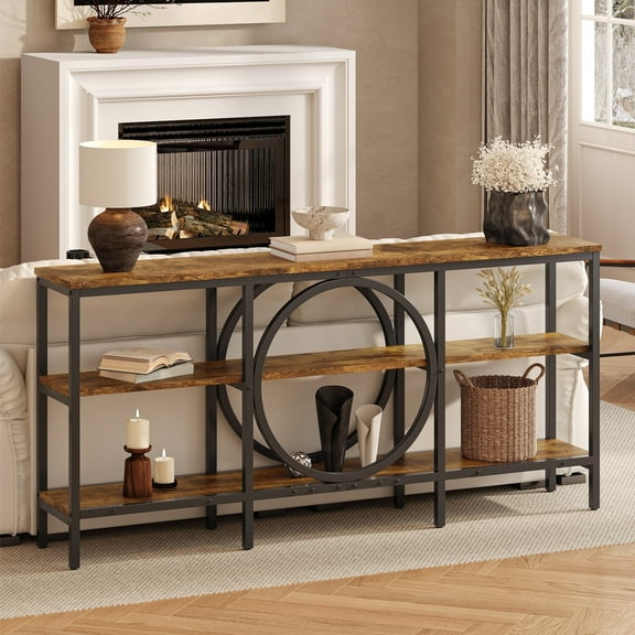 Tarnorci 66.9-Inch Narrow Sofa Table, Industrial Long Sofa Table Behind Couch, Entry Console Table with Storage for Entryway, Living Room, Foyer, Unique Design