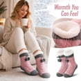 thumbnail image 3 of Women Sherpa Lined Cable Knit Slipper Socks with Pom Pom, Thick Warm Non Slip Home Socks, Cozy Fleece Lined Winter Cabin Socks for Indoor Wear Pink, 3 of 5