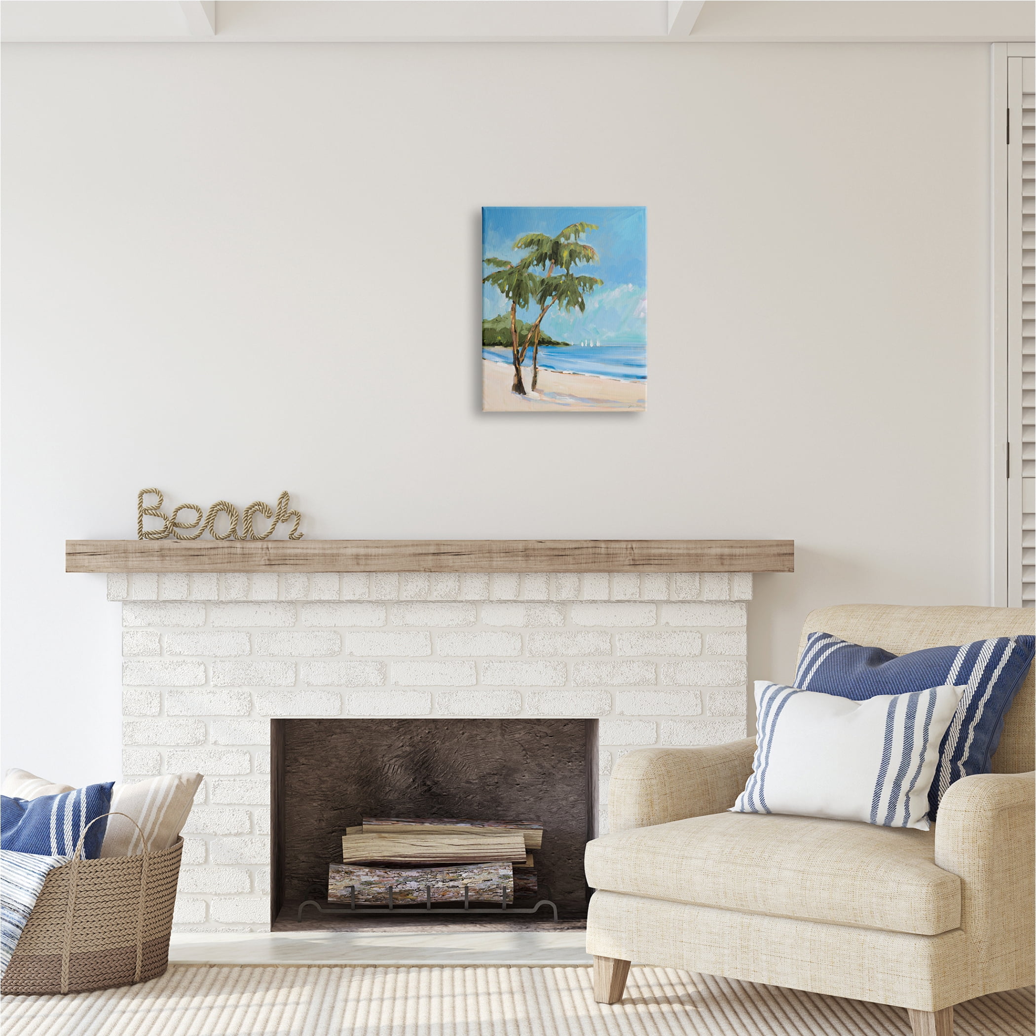 Stupell Industries Palm Trees Beach Landscape Nature Painting Gallery Wrapped Canvas Print Wall Art, 16 x 20