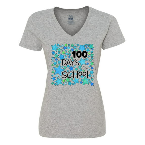 Inktastic 100 Days of School Stars in Blue Women's V-Neck T-Shirt