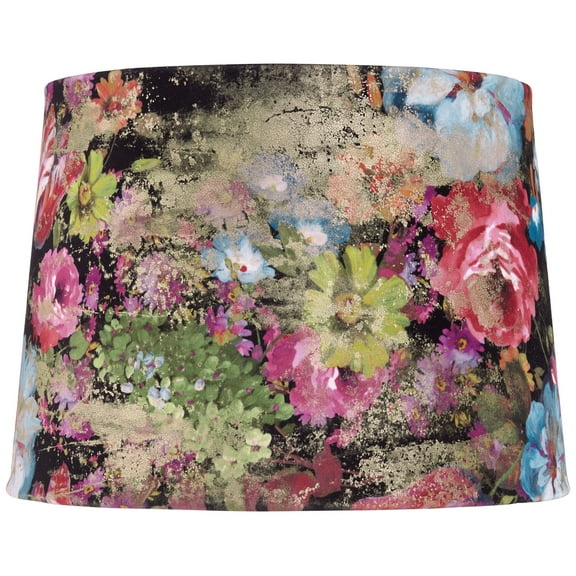 Springcrest 13" Top x 15" Bottom x 11" High x 11" Slant Print Lamp Shade Replacement Medium Drum Velvet Flowers Spider Harp Finial