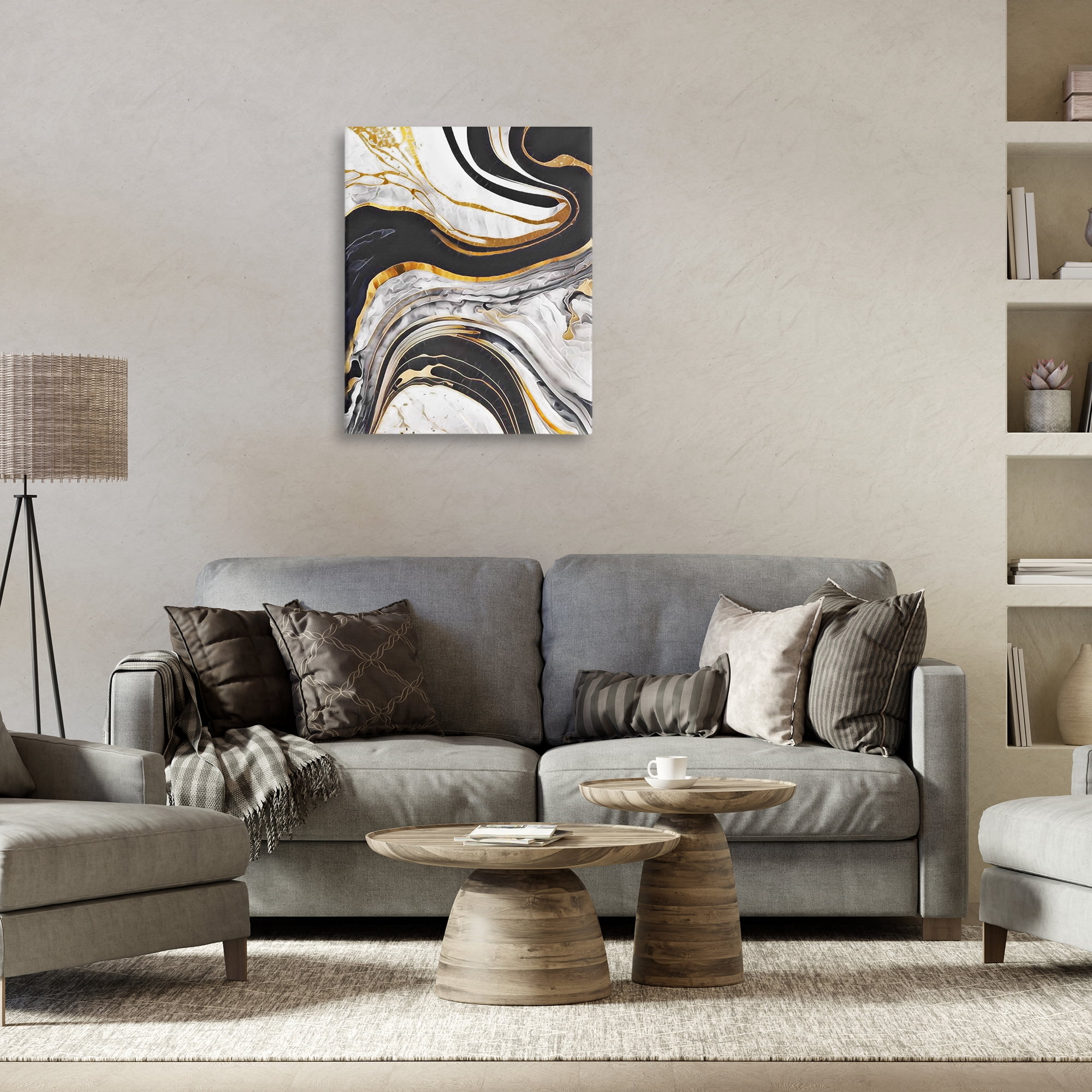 Stupell Industries Marbled Fluid Gold Accent Abstract Painting Wrapped Canvas Art Print Wall Art, 24 x 30