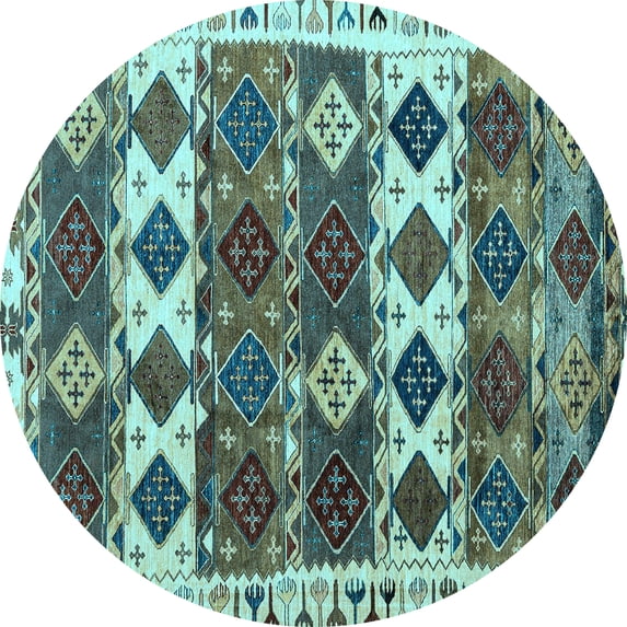 Ahgly Company Indoor Round Oriental Light Blue Modern Area Rugs, 7' Round