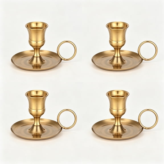 Vintage Candle Holders with Handles 4pcs,Gold Taper Candlestick Holder for Dining Table, Fireplace Mantel, Wedding and Home Decor