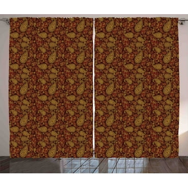Ambesonne Paisley Curtains 2 Panel Set, Oriental Damask Design, 108" x 90", Redwood and Amber