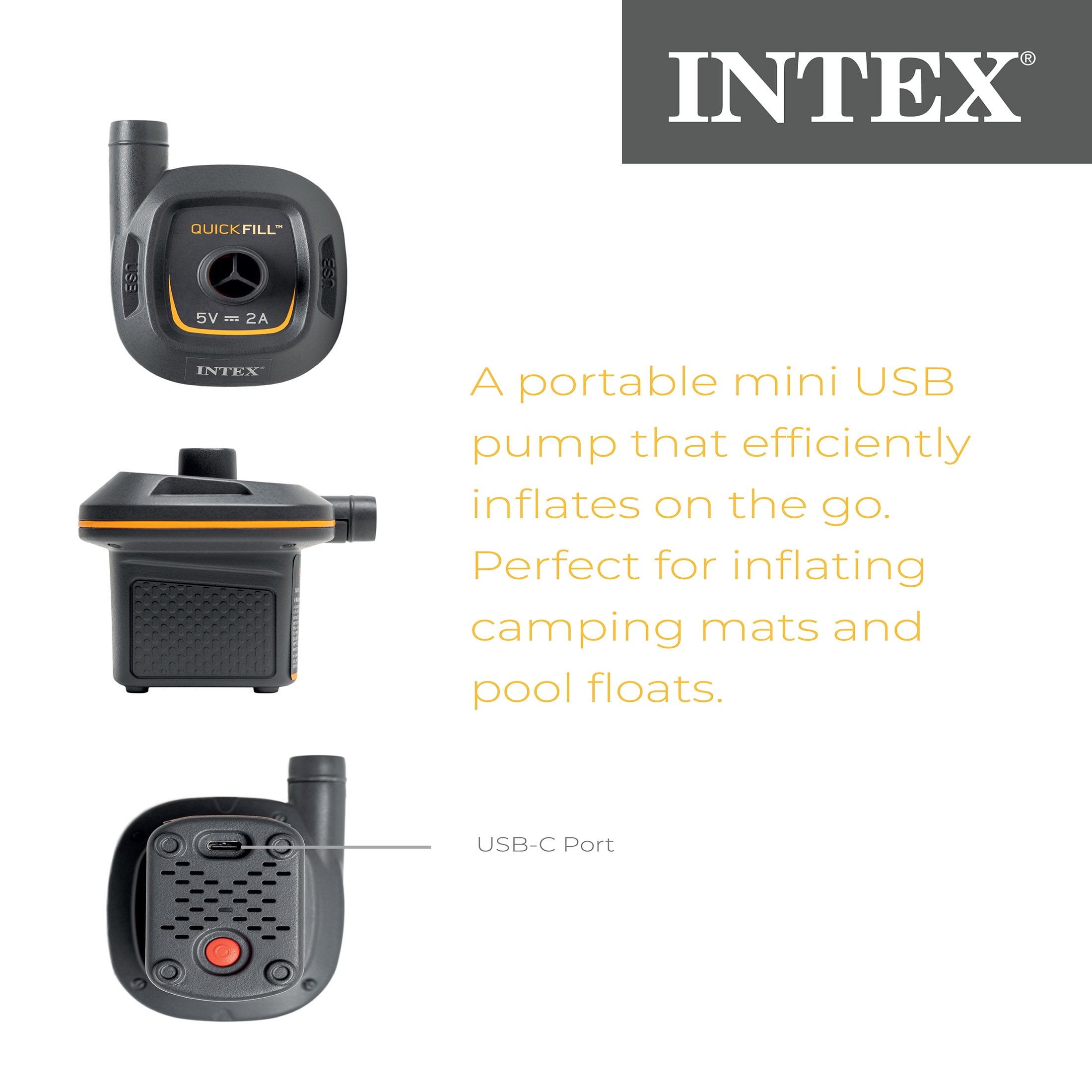 Intex Mini USB Powered Air Pump with 3 Nozzles for Mattresses and Inflatables