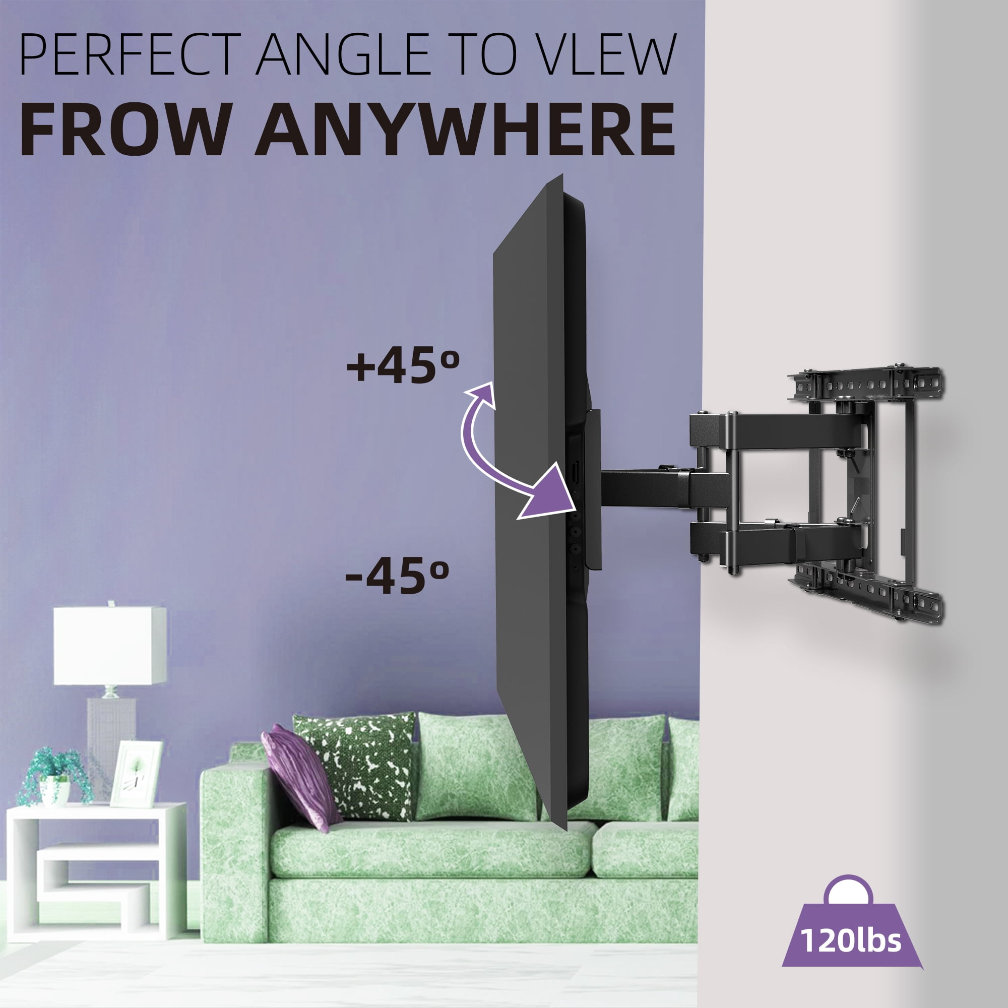 USX MOUNT Full Motion Tilting Swivel Leveling Articulating TV Wall Mount for 47-90" TVs, VESA 600x400mm, Fits 16/18/24" Wood Studs, Holds up to 120lbs